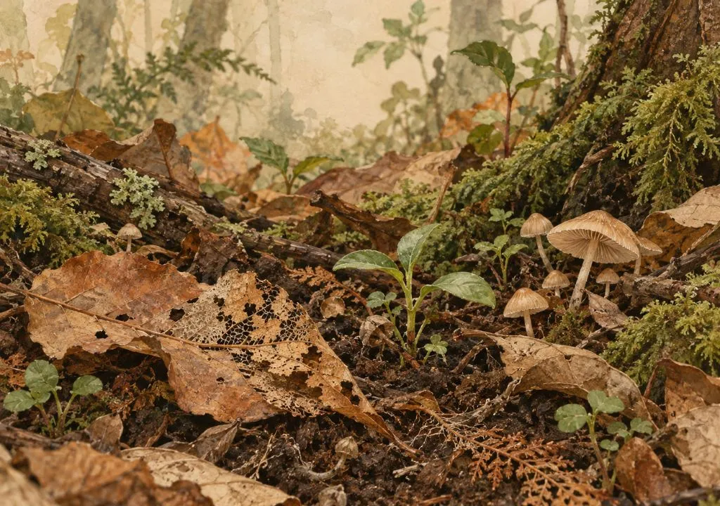 hoja caída que se convierte en tierra