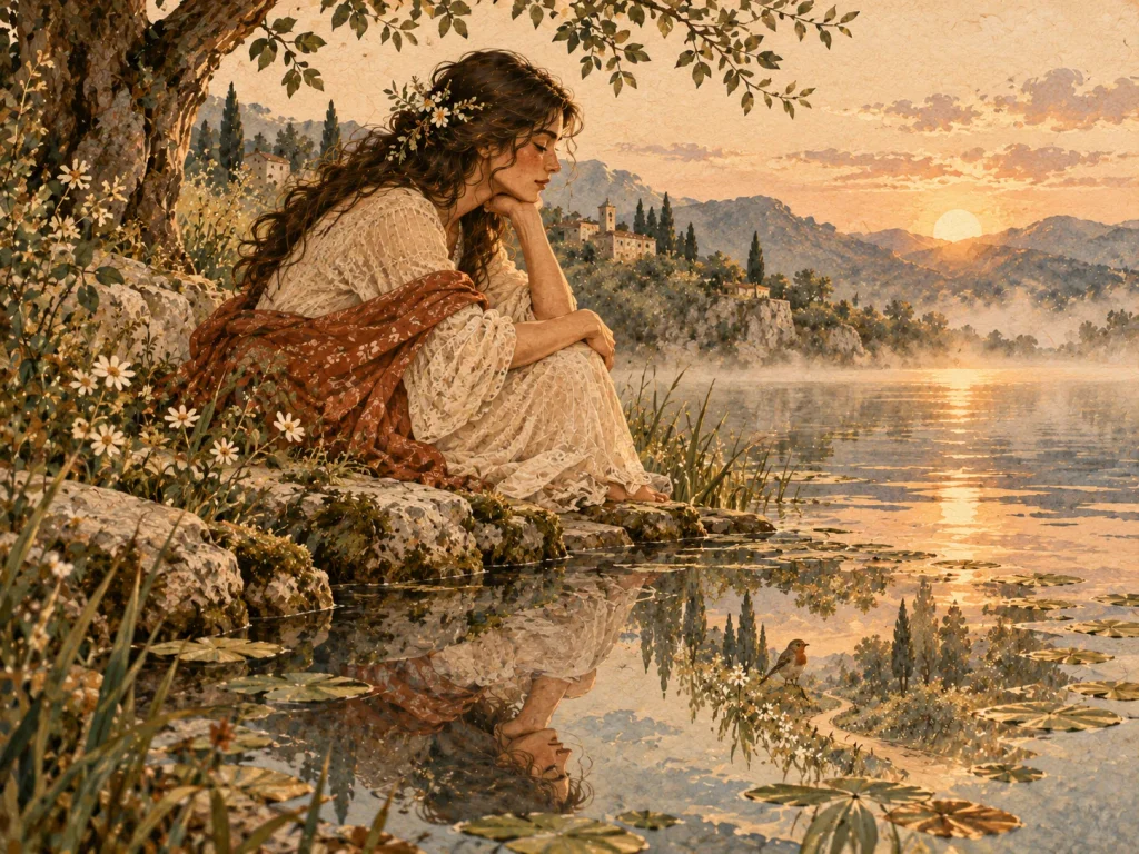 dibujo mujer que se mira en el reflejo del agua