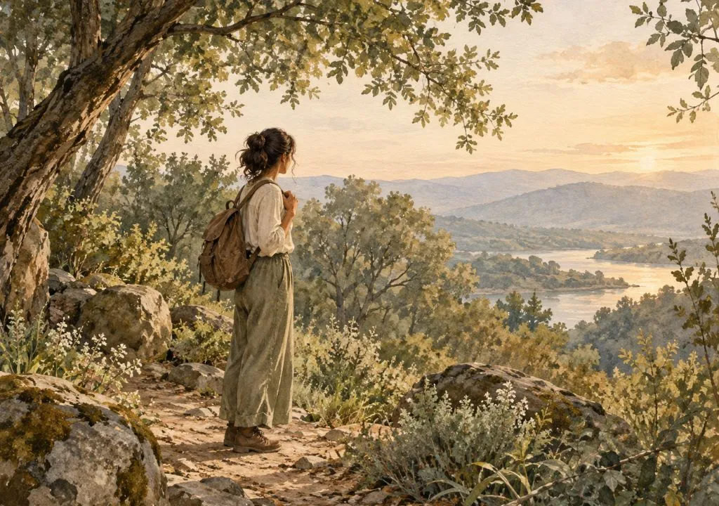 mujer que observa un rio desde un mirador