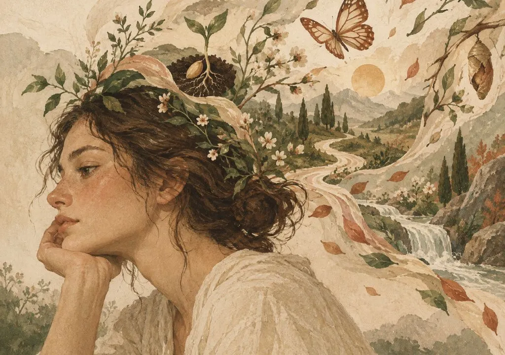 mujer que piensa: el aire representa pensamientos